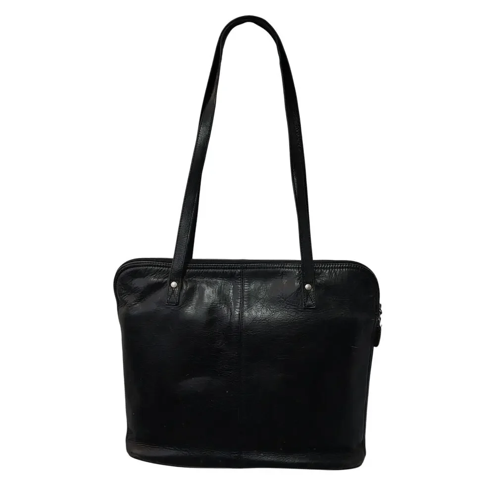 LATICO! RICH BLACK GENUINE LEATHER ZIP OPEN SHOULDER LAPTOP CASE, BRIEFCASE!